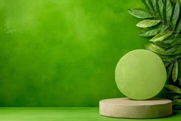 podium with tropical leaves product presentation