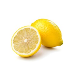 Detailed Close-up of Freshly Cut Juicy Lemon Against a Pure White Background