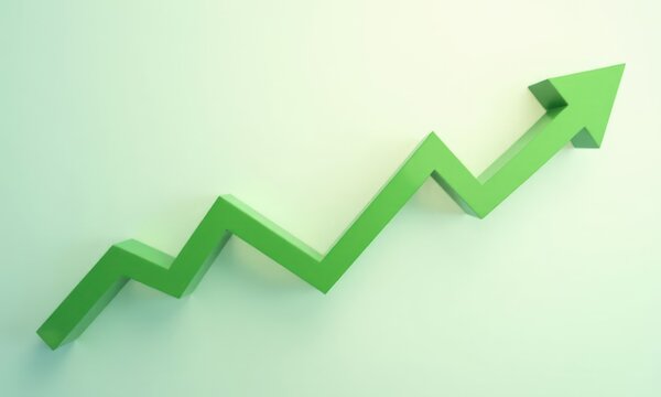 Green arrow pointing upwards. Arrow has the shape of triangle