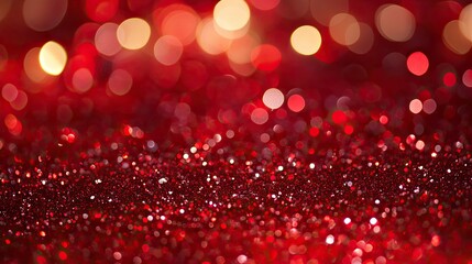 Deep red abstract background with glitter bokeh lights, festive and vintage feel, perfect for Christmas or Valentine's holiday season.