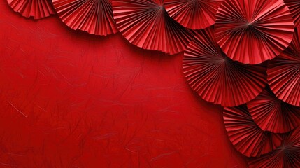 Obraz premium Elegant and textured red background featuring Chinese folded fan motifs, adding traditional flair to festive and decorative designs