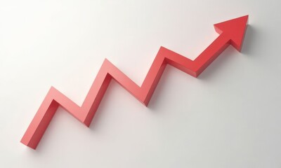 Red arrow pointing upwards on white background. Arrow has the shape of triangle