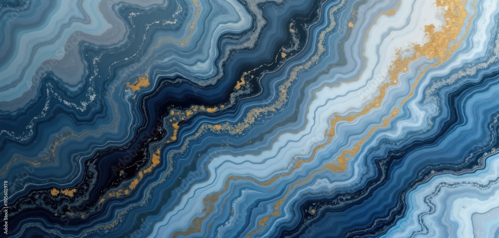 Aufkleber abstract design with flowing patterns in cool blue, grey tones. gold specks add touch of luxurious d