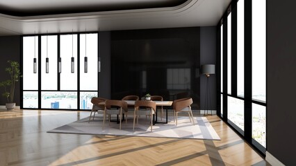 3d render modern office meeting room for company wall logo mockup