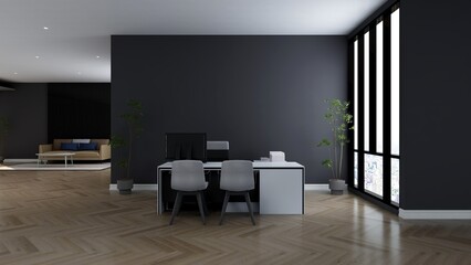 3d office minimalist room with modern design interior
