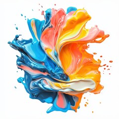 vibrant explosion of gold,dusty blue, blush, soft tan paints splashing on a white background