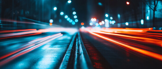 Fototapeta premium Dynamic Night Cityscape: Vibrant Light Trails of Urban Traffic
