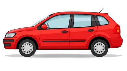 A clip art of a cartoon-style car in bright red with smiling headlights on a white background
