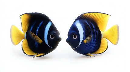 A clip art of a cartoon-style fish swimming in a wave pattern on a white background