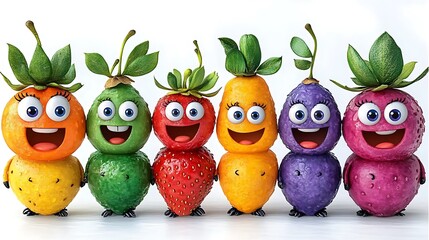 A clip art of a cartoon-style strawberry with a happy face on a white background