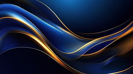 Abstract background design with dark blue, gold wavy lines. Elegant, dynamic design. Modern, futuristic style. Suitable for tech, fashion business. Sophisticated, stylish look. Great for digital