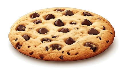 A clip art of a chocolate chip cookie with crumbs on a white background