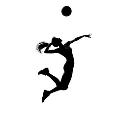 Silhouette of a jumping athlete, vector black illustration of a woman playing soccer