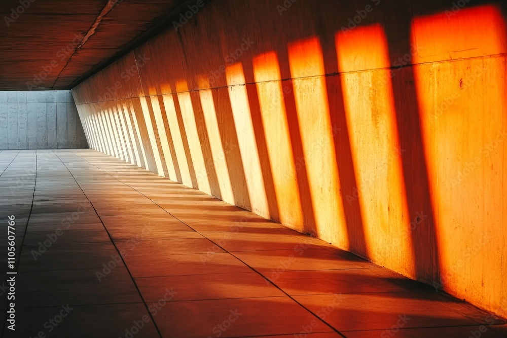 Leinwandbilder a beautifully abstract play of sunlight creating an array of orange shadows along a concrete wall, e