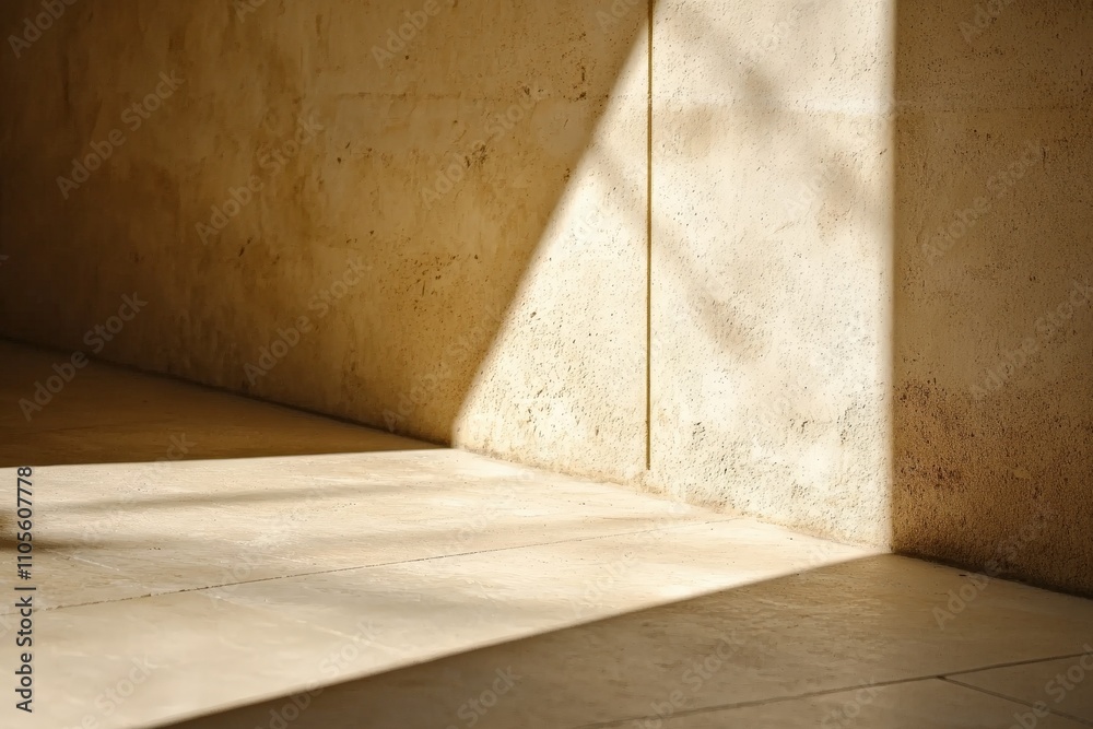 Aufkleber a sunlit indoor corner with soft shadows playing on a plaster wall, creating a serene and peaceful a