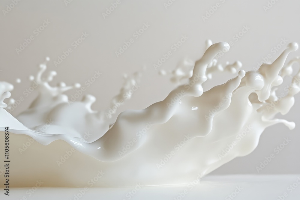 Poster Close-up of milk splash frozen in motion, showcasing fluid dynamics and intricate patterns, embodying freshness, purity, and the elegance of liquid art.