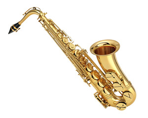 Golden saxophone isolated on white background.AI GENERATED