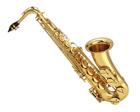 Golden saxophone isolated on white background.AI GENERATED