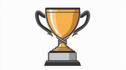 A clip art of a golden trophy with a ribbon tied to the base on a white background