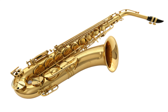 Golden saxophone isolated on white background.AI GENERATED