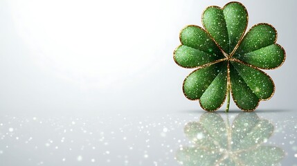 A clip art of a green shamrock leaf with a shiny surface on a white background