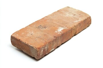 Fototapeta premium This close-up image displays a flat rectangular red brick, emphasizing its worn and textured surface, ideal for projects requiring a vintage or industrial style.