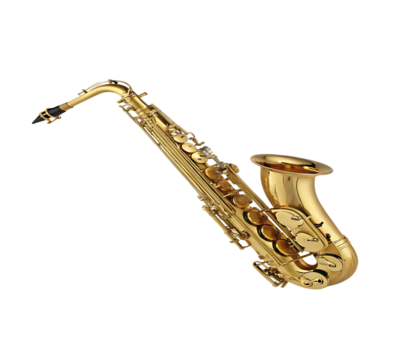 Golden saxophone isolated on white background.AI GENERATED