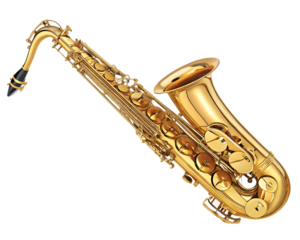 Golden saxophone isolated on white background.AI GENERATED