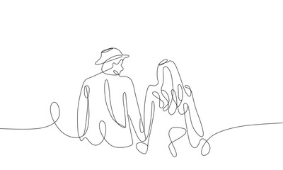 Minimal simple continuous one line art of couple holding hands