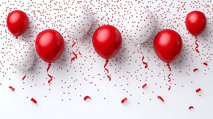 A clip art of a red balloon floating upwards with a ribbon tied to it on a white background
