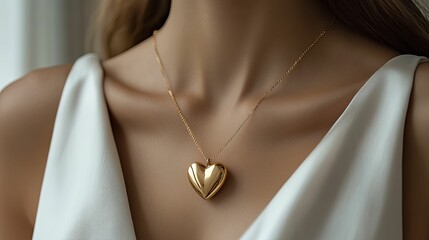 Woman wearing a gold heart pendant necklace