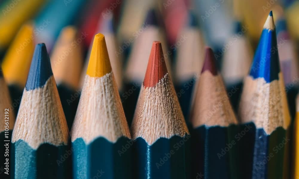 Poster closeup of colorful pencil tips perfect for art and creative expression : generative ai