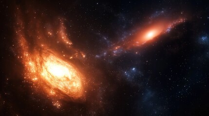 Fototapeta premium Abstract digital space poster shows vibrant galaxy nebulae. Stunning colors, design evoke cosmic wonder. Dynamic graphic poster suitable for tech companies, space agencies, sci-fi movie posters,