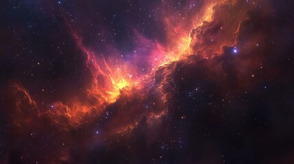 Fototapeta premium Bright nebula illuminated in red, pink and orange, surrounded by twinkling stars Space view background wallpaper AI generated image