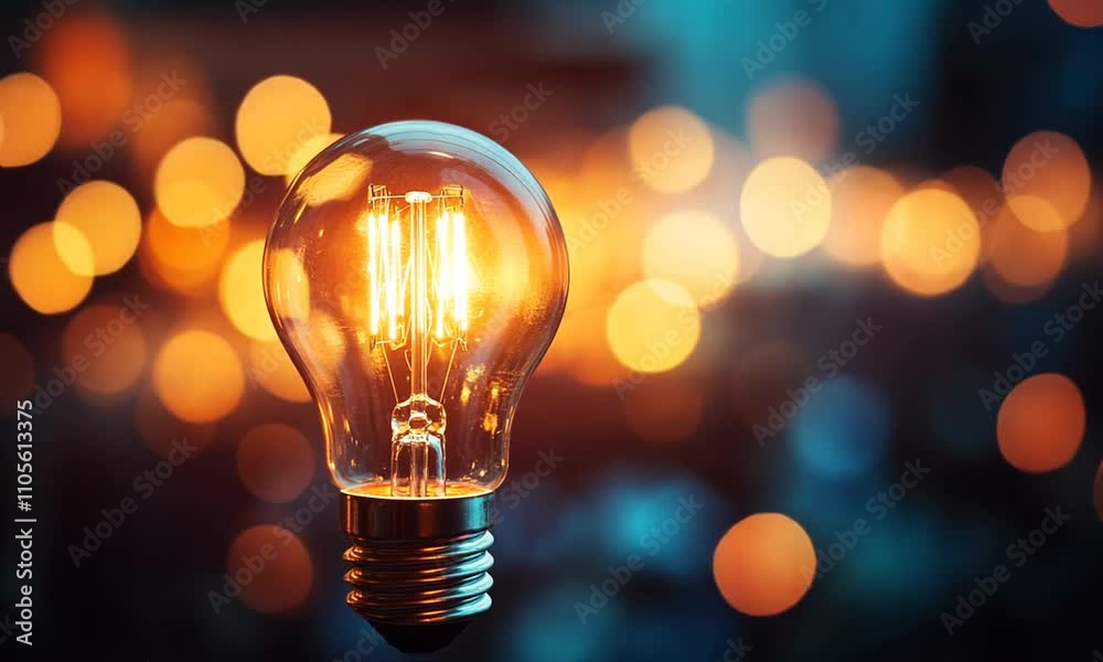 Aufkleber glowing vintage light bulb against a soft bokeh background for a warm and cozy ambience : generative