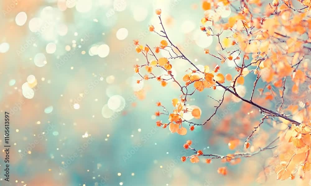 Aufkleber delicate autumn leaves on branch with soft bokeh background evoking tranquility and peaceful atmosph