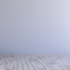 Empty room with light grey wall background mockup design with wooden floor, 3d rendering illustration.