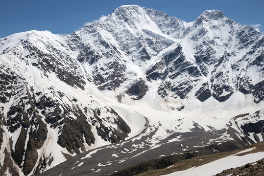 View of the Seven glacier from Mount Elbrus. North Caucasus, Kabardino-Balkaria, Russia