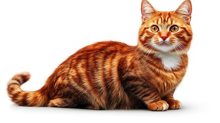 A playful clip art of a cartoon-style cat sitting with a curled tail on a white background