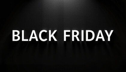 "Black Friday text with bold white letters on sleek black background"
