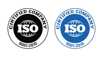 Certified Company Certificate ISO 9001:2015 symbol set in black Blue. vector illustration, Quality Certificate, ISO mark certification, International organization for standardization logo vector.