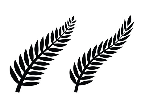 Classic New Zealand silver fern icon emblem black set. Fern glyph icon. Simple solid style. Leaf, logo, nz, kiwi, Maori, silhouette, bird, sign, new Zealand symbol concept design.
