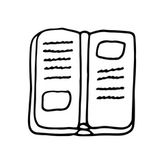 Open book. Printed products. Doodle. Vector illustration. Hand drawn. Outline.
