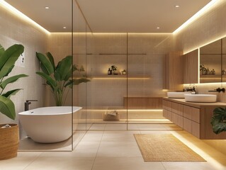 Fototapeta premium Modern Minimalist Bathroom Design With Natural Elements