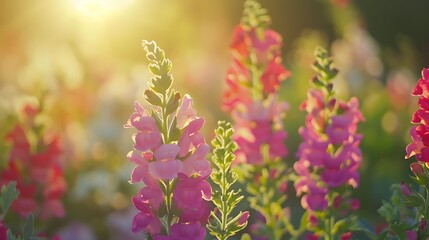 Obraz premium Bright snapdragon flowers in an orchard