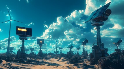 Advanced energy farm with automated systems managing AI generated illustration