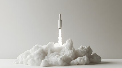 Ambition single rocket model lifting off from a whit AI generated illustration