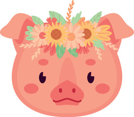 Spring pig head. Cute kid animal print