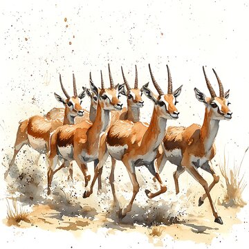 A Herd of Graceful Springboks in Motion A Watercolor Painting.