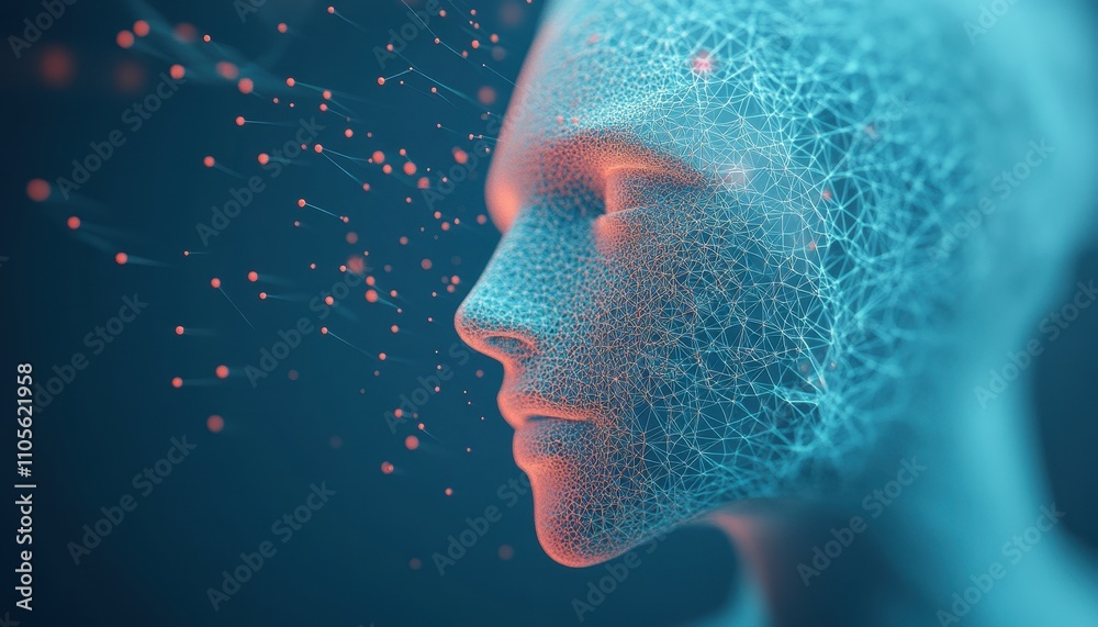 Aufkleber Abstract Digital Face Connected Data Network
